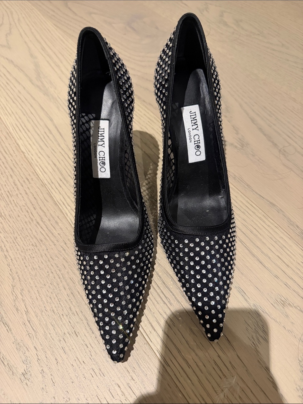 Jimmy Choo Black Crystal-Studded Pointed Pumps